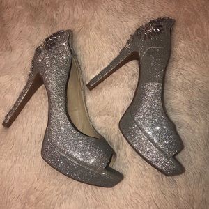 Gianni Bini Sparkly Silver Peep Toe Heels